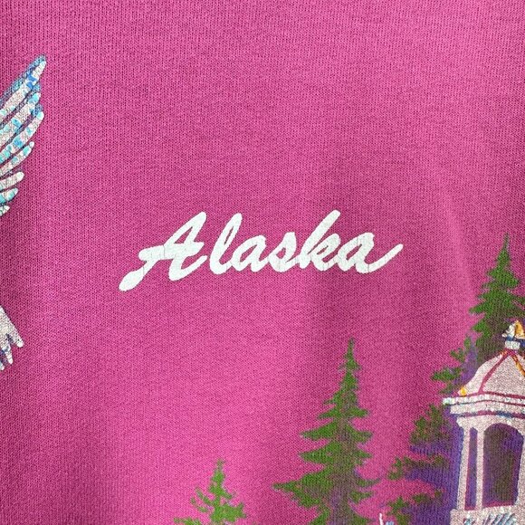 Vintage Alaska Wildflower Hummingbirds Painted Screenprinted Pink Sweatshirt‎ - Picture 6 of 8